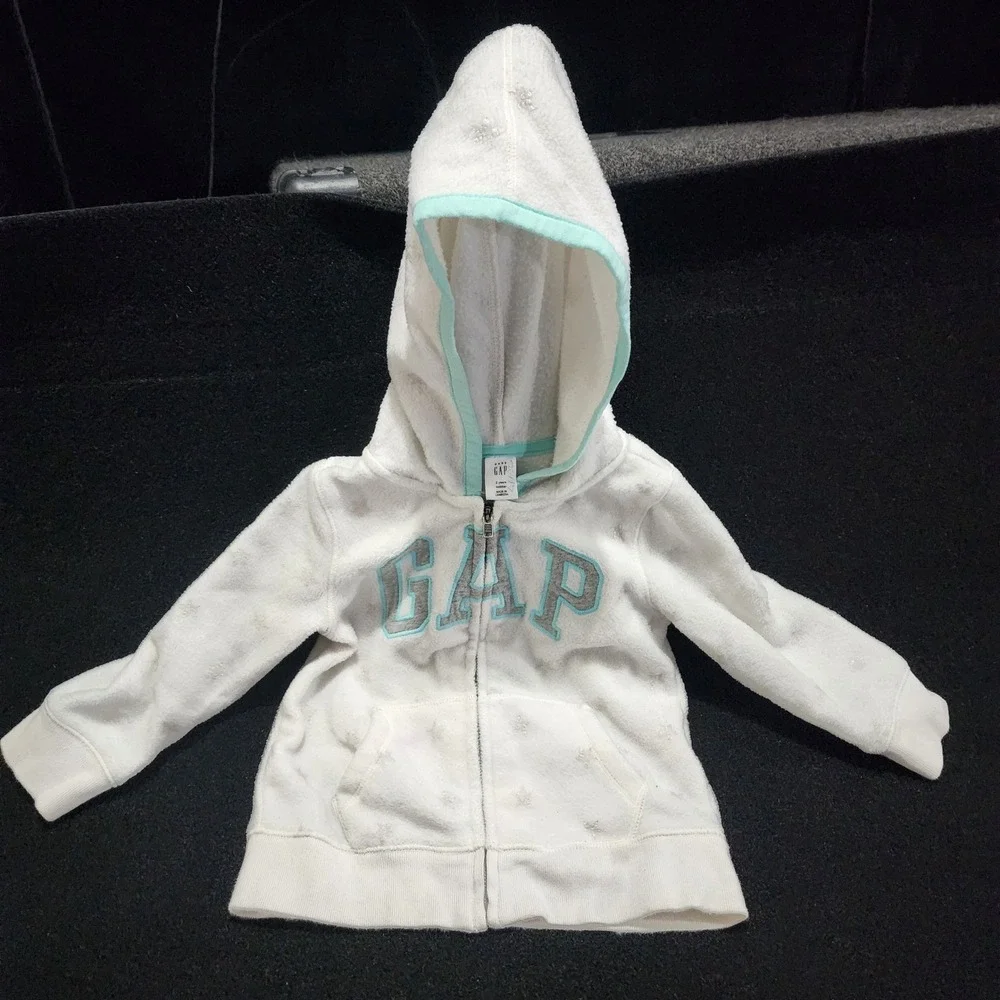 Baby Gap White Star‎ Fuzzy Fleece Zip Up Hoodie Jacket Toddler 2 Years